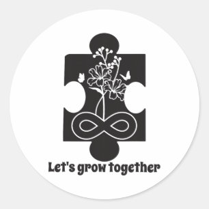 Autism Floral Puzzle Piece Special Education Teach Classic Round Sticker