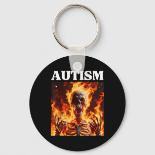 Autism Funny Cringe Edgy Hard Skeleton Meme Flames Key Ring