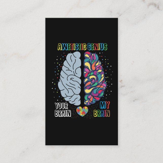 Autism Genius Heart Autistic Colorful Brain Business Card (Front)