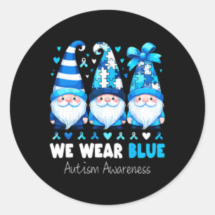 Autism Gnomes We Wear Blue Autism Awareness Classic Round Sticker