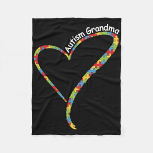 Autism Grandma Autism Awareness Puzzle Piece Heart Fleece Blanket