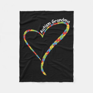 Autism Grandma Autism Awareness Puzzle Piece Heart Fleece Blanket