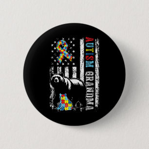 Autism Grandma Bear With Puzzles & Usa Flag Di 6 Cm Round Badge