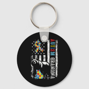 Autism Grandma Bear With Puzzles &amp; Usa Flag Di Key Ring