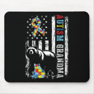 Autism Grandma Bear With Puzzles & Usa Flag Di Mouse Mat