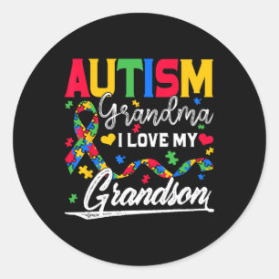 Autism Grandma I Love My Grandson Autism Awareness Classic Round Sticker