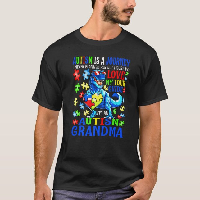 Autism Grandma Journey Quote Autism Awareness Dino T-Shirt (Front)