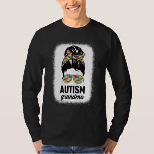 Autism Grandma Nana Messy Bun Autism Awareness ASD T-Shirt