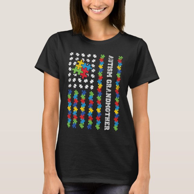 Autism Grandmother American Flag Autism Awareness T-Shirt (Front)