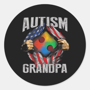 Autism Grandpa American Flag Autism Awareness Classic Round Sticker