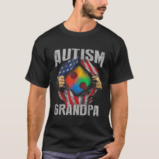 Autism Grandpa American Flag Autism Awareness  T-Shirt