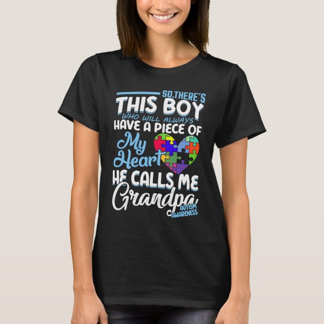 Autism Grandpa Boy Puzzle Pieces Autism Awereness T-Shirt (Front)