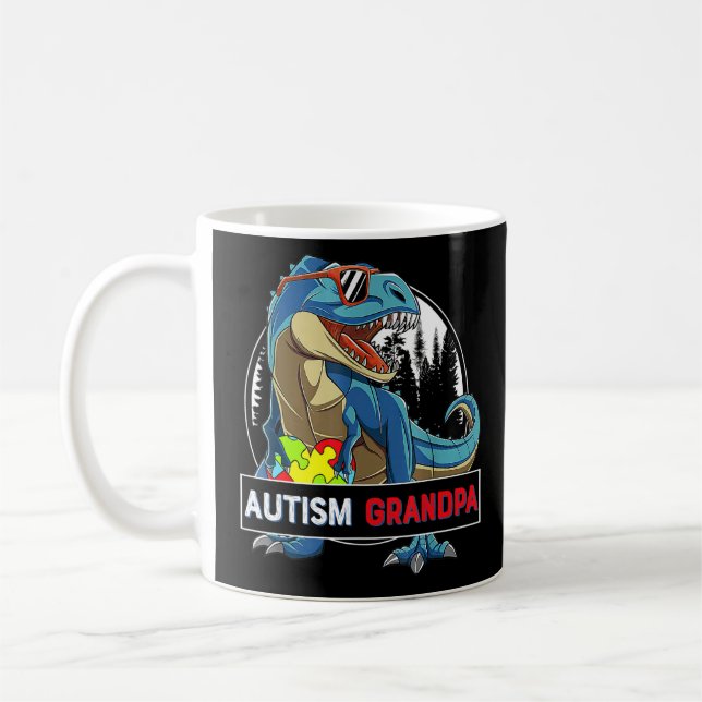 Autism Grandpa Dinosaur Puzzle Piece Autism Awaren Coffee Mug (Left)