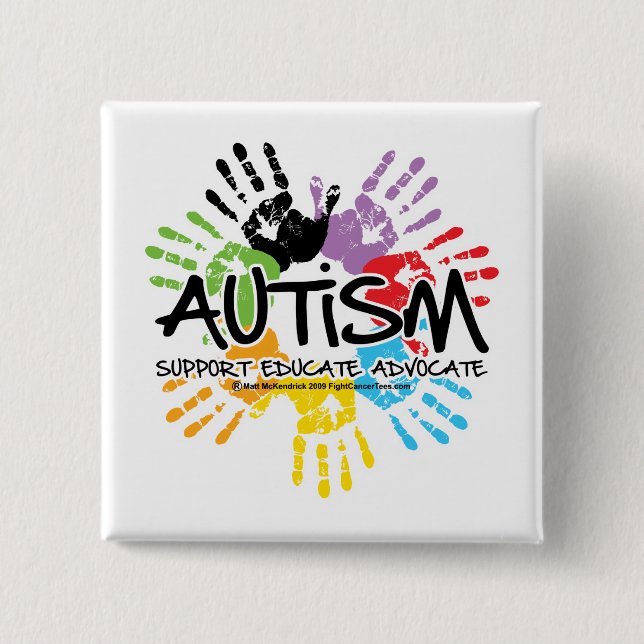 Autism Handprint 15 Cm Square Badge (Front)
