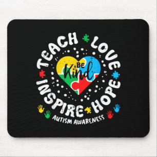 Autism Heart Be Kind Teach Love ASD Awareness Mouse Mat