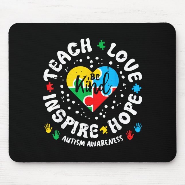 Autism Heart Be Kind Teach Love ASD Awareness Mouse Mat (Front)