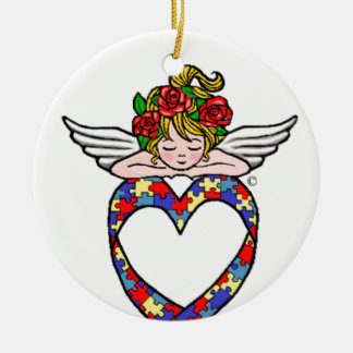 Autism Heart Ribbon Angel Ceramic Tree Decoration