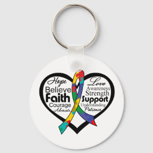 Autism Heart Ribbon Collage Key Ring