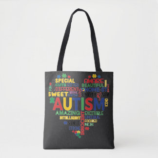 autism heart tote bag