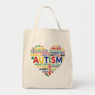 autism heart tote bag