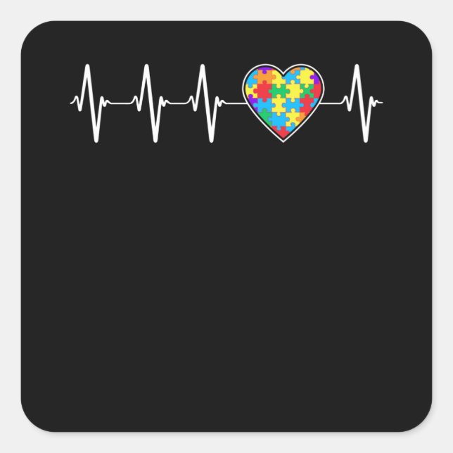 Autism Heartbeat Love Heart EKG Autistic Awareness Square Sticker (Front)