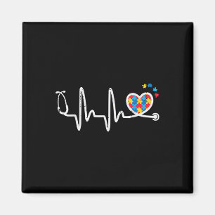 Autism Heartbeat Stethoscope Nurse Awareness Scrub Magnet