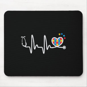 Autism Heartbeat Stethoscope Nurse Awareness Scrub Mouse Mat