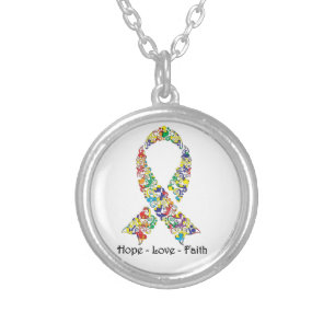 Autism Hope Awareness Ribbon Silver Plated Necklace