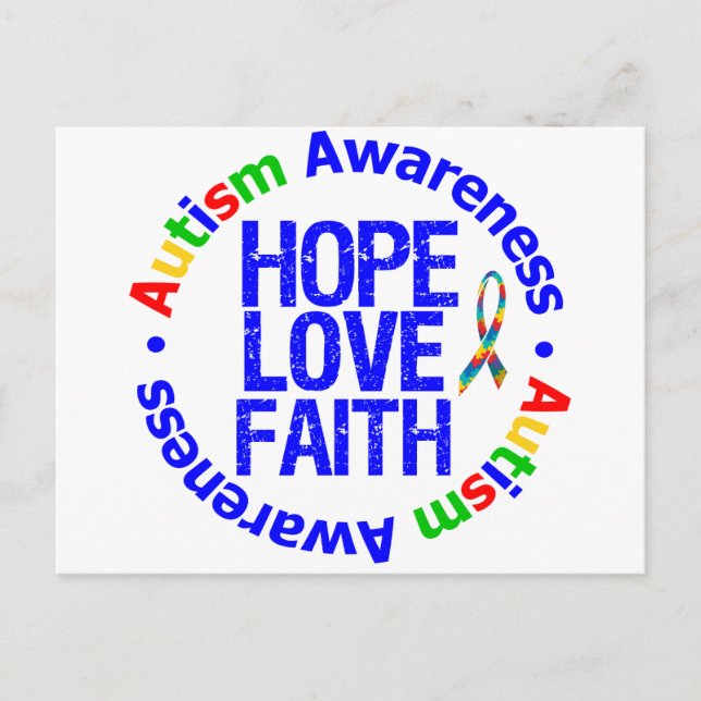 Autism Hope Love Faith Postcard (Front)