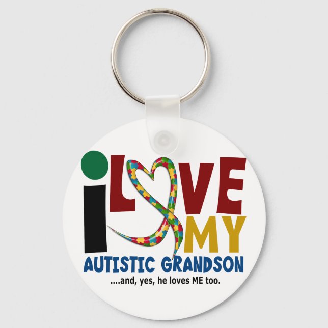 AUTISM I Love My Autistic Grandson 2 Key Ring (Front)