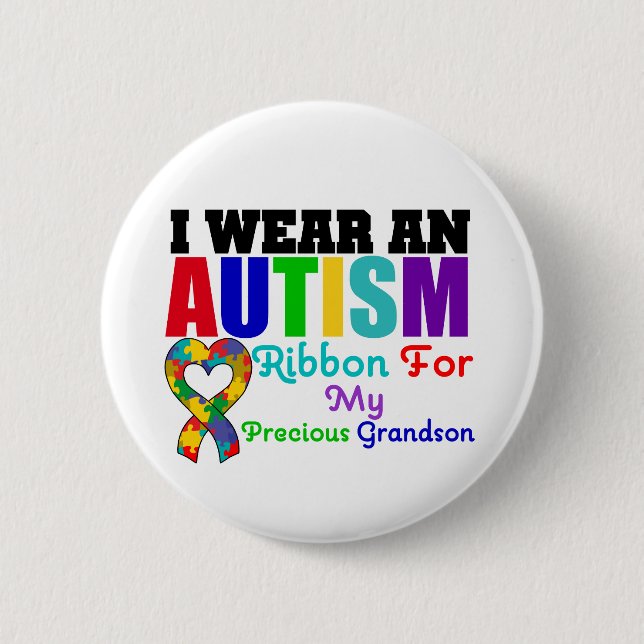 Autism I Wear Ribbon For My Precious Grandson 6 Cm Round Badge (Front)