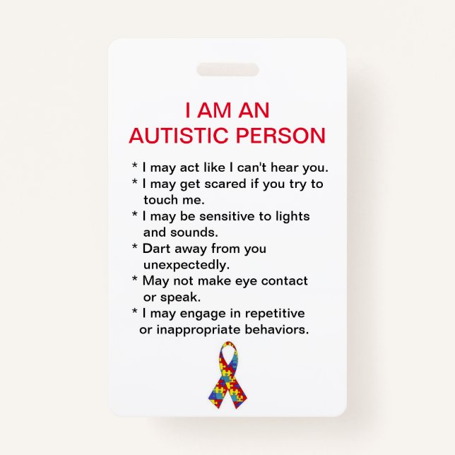 Autism ID Tag (Vertical) ID Badge (Back)
