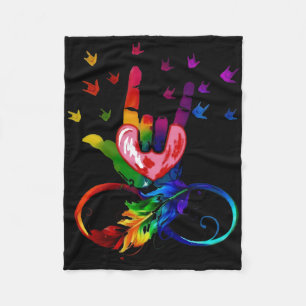 Autism Infinity Symbol Asl Hand Sign Language Teac Fleece Blanket