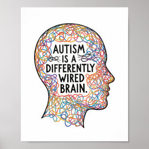 Autism Is a Differently Wired Brain Line Art Quote Poster