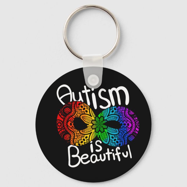 Autism is Beautiful Rainbow Infinity Symbol Black  Key Ring (Front)