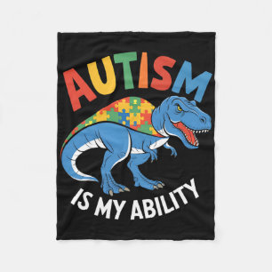 Autism Is My Ability Dinosaur Puzzle Design Fleece Blanket