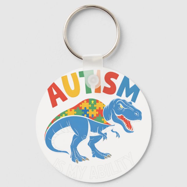 Autism Is My Ability Dinosaur Puzzle Design  Key Ring (Front)