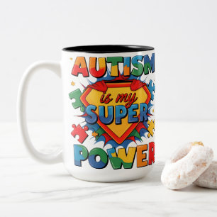 Autism Is My Super Power Shield Two-Tone Coffee Mug