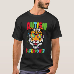 Autism Is My Superpower Boys Girls Tiger Puzzle Pi T-Shirt
