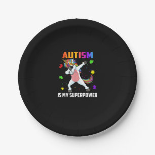 Autism Is My Superpower Dabbing Unicorn Gift Kids Paper Plate