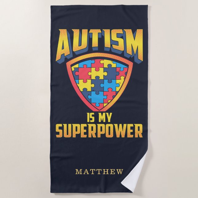 Autism is My Superpower Personalised Name Beach Towel (Front)
