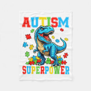 Autism is Superpower Dino T-Rex Boy Kids Autism Fleece Blanket