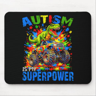 Autism is Superpower Dino T Rex Monster Truck Kids Mouse Mat
