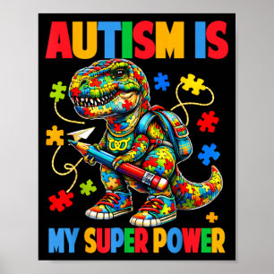 Autism is superpower dino t rex puzzle autism poster