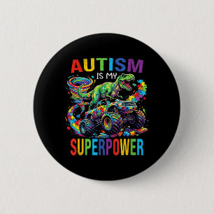 Autism is Superpower Dinosaur T Rex Truck Puzzle 6 Cm Round Badge