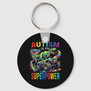 Autism is Superpower Dinosaur T Rex Truck Puzzle Key Ring