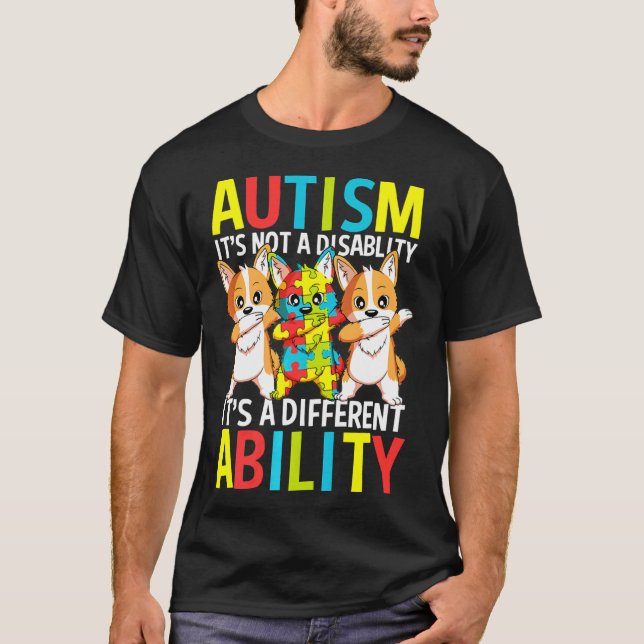 Autism Its A Different Ability Dabbing Corgi Dog T-Shirt (Front)