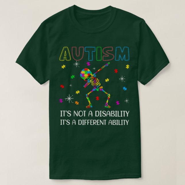 Autism It's A Different Ability Dabbing Skeleton P T-Shirt (Design Front)