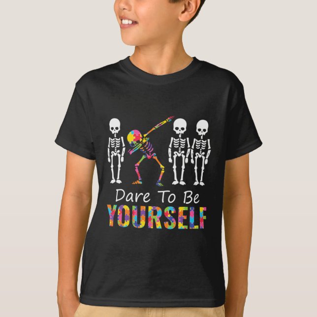 Autism It's A Different Ability Fun Dabbing Skelet T-Shirt (Front)