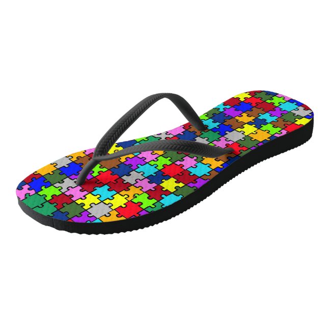 Autism jigsaw flip flops (Angled)